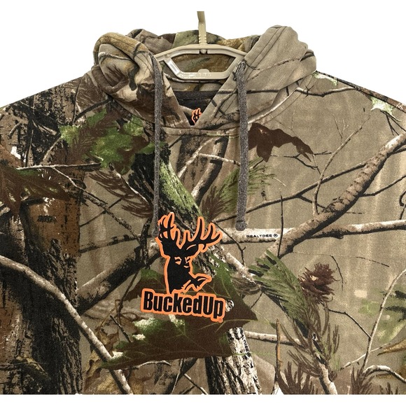 BuckedUp Unisex Pullover Hoodie L Brown Realtree APG Camo Sweatshirt Hunting - Picture 9 of 12